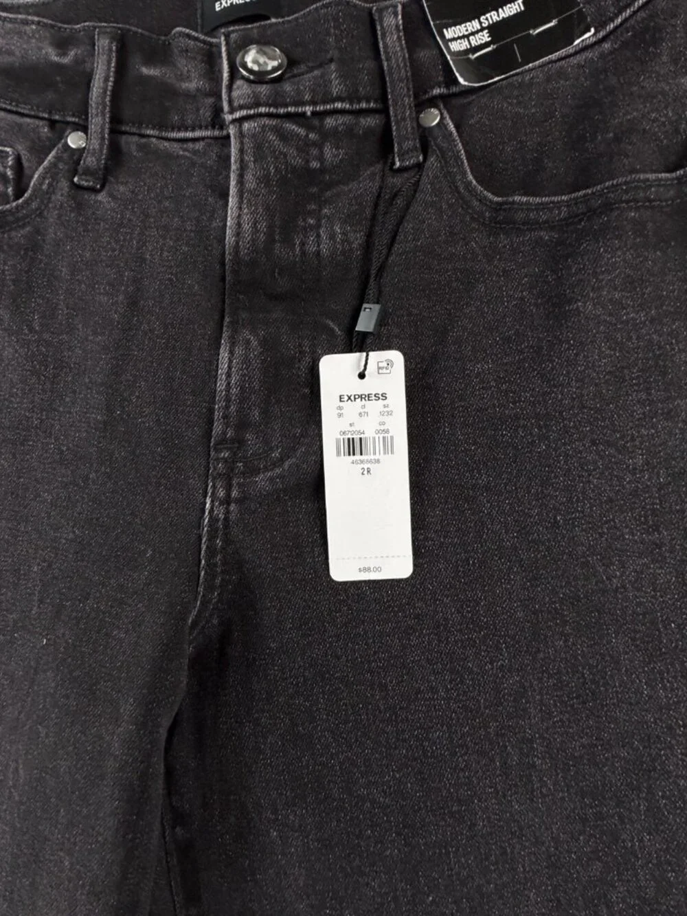 NWT Express Jeans Black 2R Modern Straight High Rise Cotton Blend ACTL 26X30